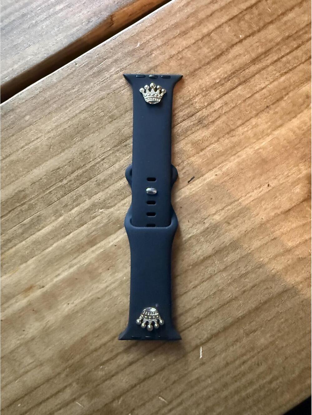 Black Silicone Apple Watch Band with Decorative Gold Crown